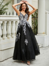 Tiefer V-Ausschnitt Offener Rücken Tüll Kleid Schwarz Übergröße