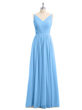 Doppel Träger Chiffon Brautjungfernkleider Blau Übergroße