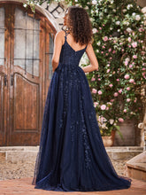 Sweep-Zug Tüll Kleid mit Schlitz Dunkelmarine