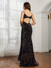 Herzform Pailletten Meerjungfrau Kleid Schwarz