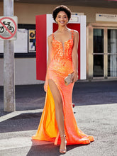 Spitzen Oberteil Rücken Meerjungfrau Pailletten Kleid Orange