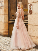 Perlen Strass Dekor A-Linie Tüllkleid Perlrosa