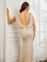 Tiefer V-Ausschnitt Strass Dekor Pailletten Kleid Champagner