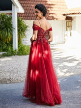 Spitze Oberteil Rücken Schulterfrei Tüllkleid Burgunderrot