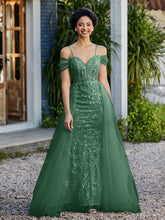 Spitze Oberteil Rücken Schulterfrei Tüllkleid Dunkelgrün Übergröße