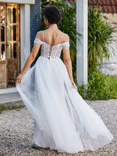 Spitze Oberteil Rücken Schulterfrei Tüllkleid Elfenbein