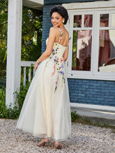 Teelänge Blumen Tüll Kleid Narzisse