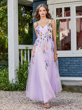 Teelänge Blumen Tüll Kleid Lila