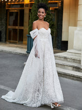 Herzform Ausschnitt Ärmellos Spitze A-Linie Brautkleid Elfenbein