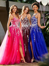 Spitze Applique Hoher Schlitz Tüll Kleid Königsblau