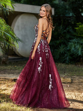 Spitze Applique Hoher Schlitz Tüll Kleid Burgunderrot