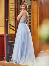 Illusion Top Perlen Mieder Tüllkleid mit Schlitz Lavendel