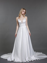 Spaghettiträger Einfach Satin Brautkleid Weiß