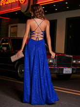 Hoher Schlitz Spitze Oberteil Rücken Perlen Kleid Königsblau