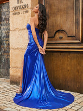 Plissee Korsett Oberteil Meerjungfrau Kleid mit Schlitz Königsblau