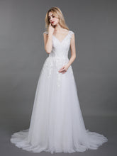 Offener Rücken Tüll Brautkleid mit Capped Ärmels Elfenbein