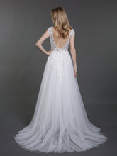 Offener Rücken Tüll Brautkleid mit Capped Ärmels Elfenbein