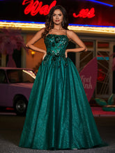 A-Linie Korsett Oberteil Tüll Ballkleid Dunkelgrün