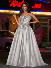 A-Linie Korsett Oberteil Tüll Ballkleid Silber