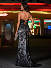 Trägerlos Etui Tüll Kleid mit Schlitz Schwarz