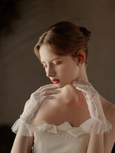 Durchsichtige Chiffon Spitzenhandschuhe Mit Perlenverzierung