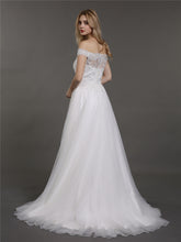 Off-The-Schulter Spitze und Tüll Brautkleid Elfenbein