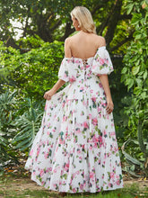 Blumendruck Flatterärmel A-Linie Chiffonkleid Floral