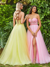 Ärmellos A-Linie Tüllkleid mit Transparentes Korsage Bonbonrosa