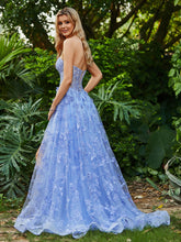 Korsett Oberteil A-Linie Kleid mit Herzform und Schlitz Blau