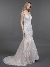 Vintage Spitze Meerjungfrau-Linie Brautkleid mit Schleppe Champagner