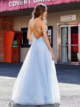 V-Ausschnitt Korsett Oberteil Tüll Kleid Himmelblau