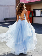 Applique Oberteil Rüschenrock Tüll Ballkleid Himmelblau