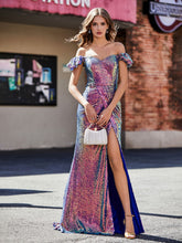 Schulterfrei Hoher Schlitz Lang Pailletten Kleid Traube