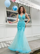 V-Ausschnitt Appliziertes Transparentes Korsett Meerjungfrau-Kleid Spa