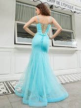 V-Ausschnitt Appliziertes Transparentes Korsett Meerjungfrau-Kleid Spa