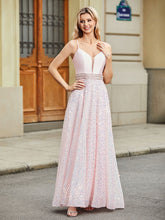 Spaghettiträger Pailletten Prinzessin Abschlussballkleider Zartrosa