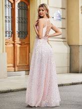 Spaghettiträger Pailletten Prinzessin Abschlussballkleider Zartrosa