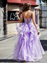 A-Linie Perlen Oberteil Tüll Ballkleid Lila