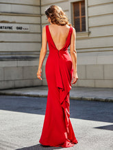 Ärmellos V-Ausschnitt Hoher Schlitz Jersey Kleid Rot