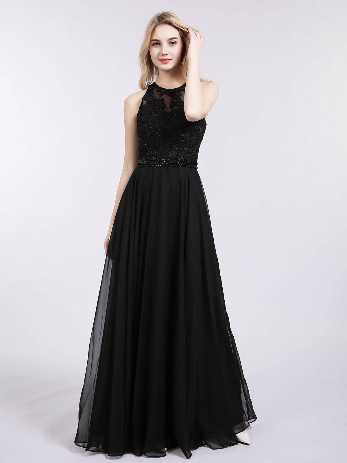 Sava Langärmeliges Minikleid mit offenem Rücken aus schwarzem geblümtem Chiffon