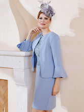 Elegant Spitze Vielseitig Kurz Jacke Staubiges Blau