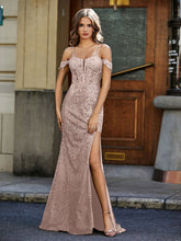 Bodycon Korsett Oberteil Hoher Schlitz Kleid Metallisches Gold