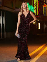 Meerjungfrau-Tief-V-Ausschnitt langes Abschlussballkleid Traube