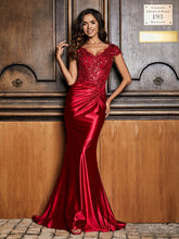 Perlen Korsett Oberteil Meerjungfrau Satin Kleid Burgunderrot