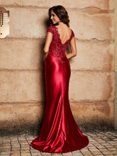 Perlen Korsett Oberteil Meerjungfrau Satin Kleid Burgunderrot