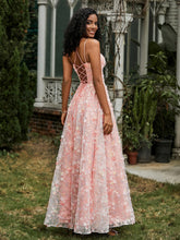 Spaghettiträger Spitze Oberteil Blumen Applique Abschlussball Kleid Koralle