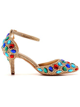 Bunte Strassdekoration Spitz Zulaufender Stiletto Knöchelriemen High Heels