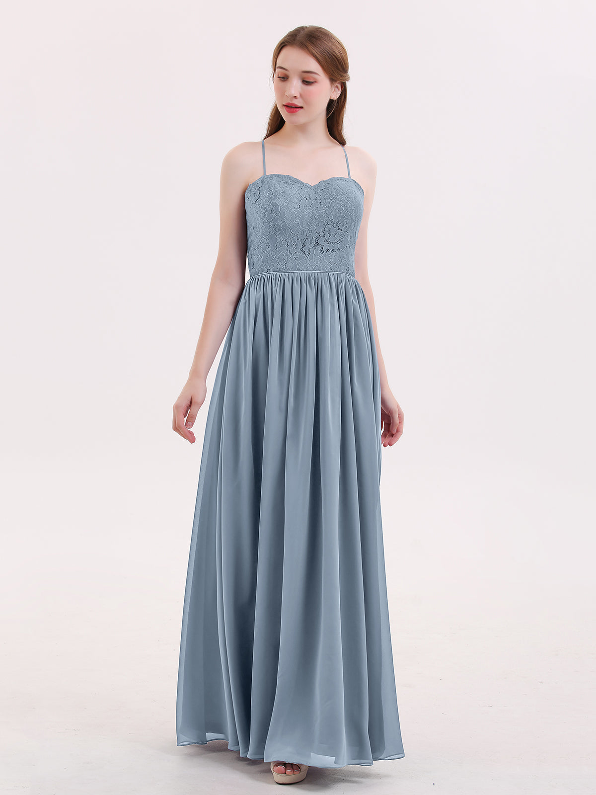 Prinzessin Brautjungfernkleid Spaghettiträger – Chiffon Maxikleid Mit Schlitz Für Festliche Anlässe
