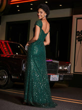 Cap-Ärmel Eingebaut Pailletten Kleid Dunkelgrün