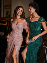 Cap-Ärmel Eingebaut Pailletten Kleid Staubige Rosa